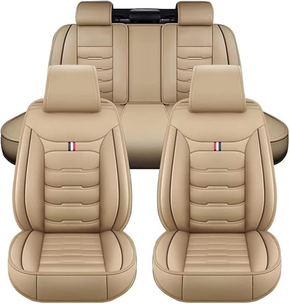 Car Seat Covers Full Set 5 Seat for TOYOTA 1000/4/Alphard/Altezza/Aristo, Leather Seat Covers Luxury Seat Cover Front and Rear Seat Protectors, Leather Car Seat Covers Waterproof(B(Warm Beige))