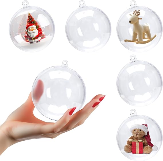AMS 30pcs DIY Thickeness Acrylic Fillable Balls, Plastic Ornaments Balls Fillable Wedding, Thanksgiving, Party Decor (3.14', Clear)