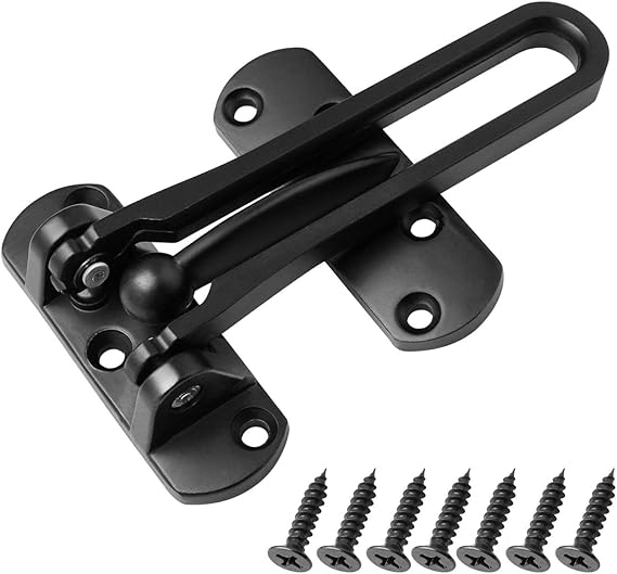 Door Reinforcement Lock Latch Swing Bar Lock for Home Security Front Door Locks for Kids Thicken Solid Aluminium Alloy (Black)