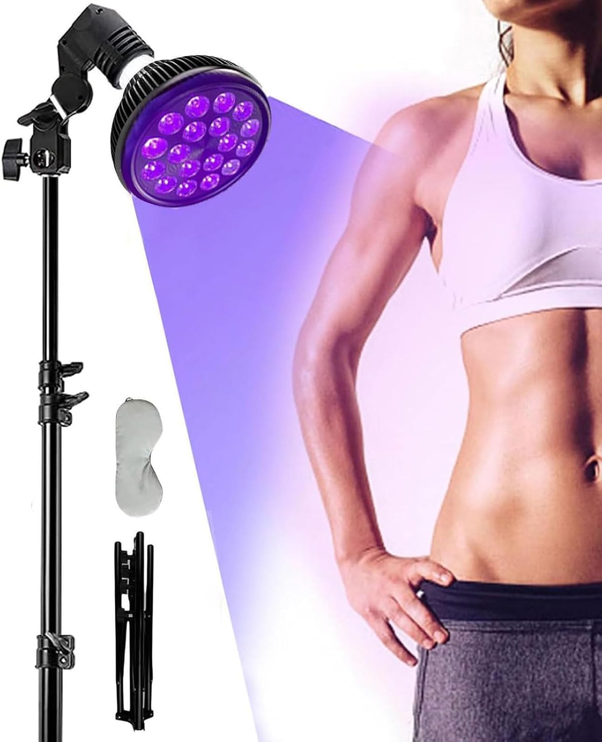 Purple Light Floor Lamp, 395nm Facial Tanning Lamp, 54W Ta-n-ning Lamp for Body and Face, 18pcs LED Sun Lamps for Ta-n-ning, with Eye Mask &amp; Adjustable Stand (38.5"-78.7"), Self Ta-N-Ning Device