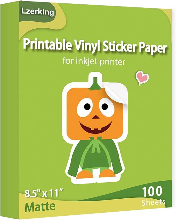 Lzerking Matte Printable Vinyl Sticker Paper 100 Sheets, Waterproof White