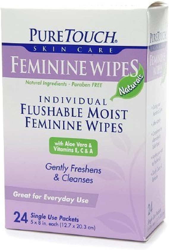 Feminine Wipes Naturals for Adults Individual Flushable Moist Wipes 144 Single-Use-Packets