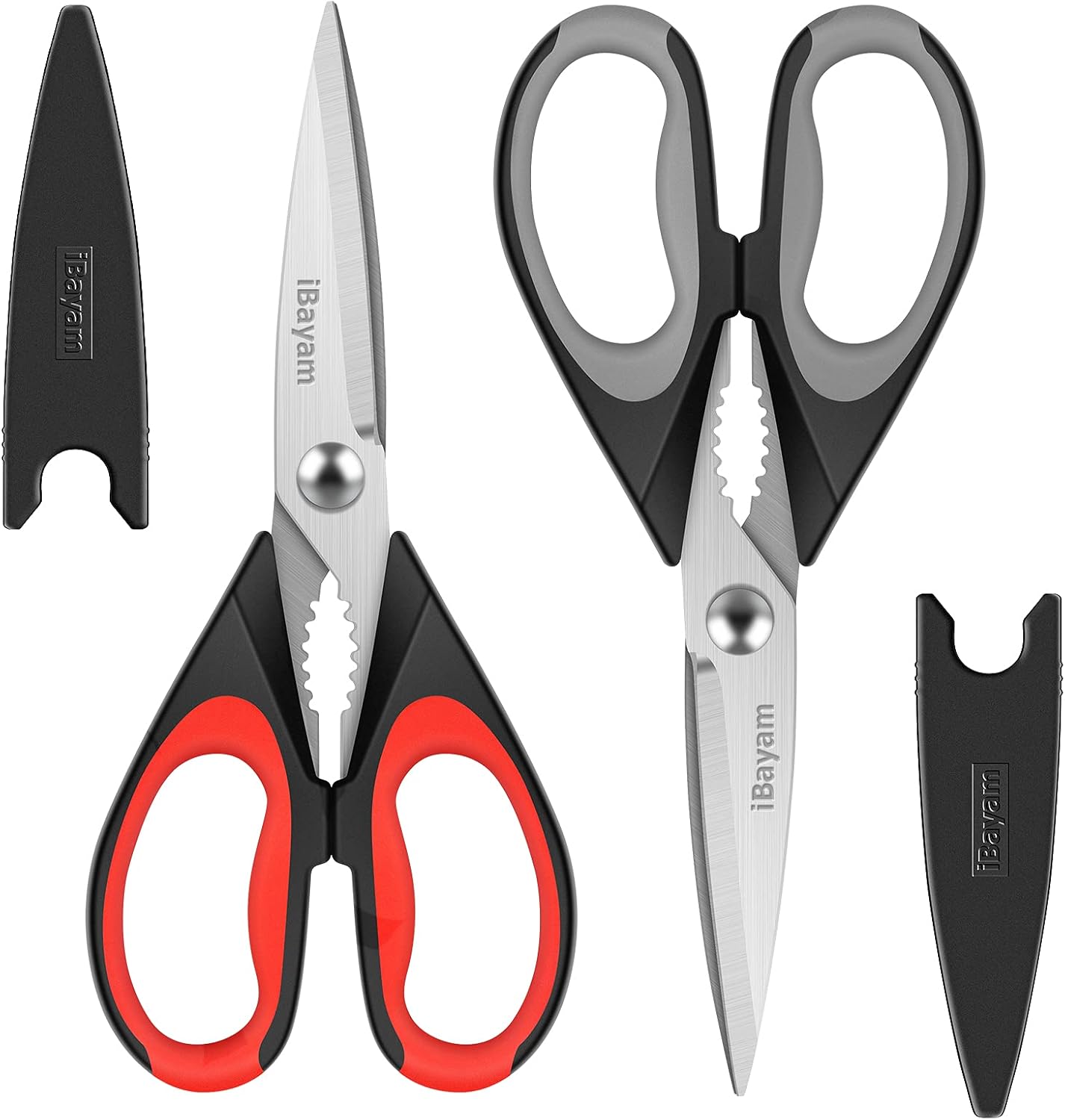 Kitchen Shears, iBayam 2-Pack Kitchen Scissors Heavy Duty Meat Scissors, Dishwasher Safe Cooking Scissors, Multipurpose Stainless Steel Sharp Utility Food Scissors for Chicken, Poultry, Fish, Herbs
