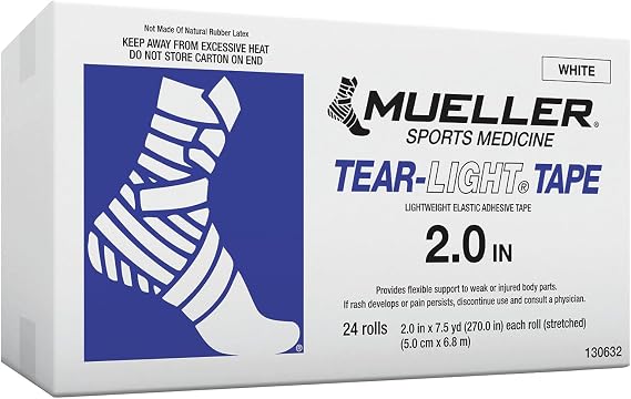 MUELLER Tear-Light Tape, White, 5 cm x 6.8m, 24 Rolls