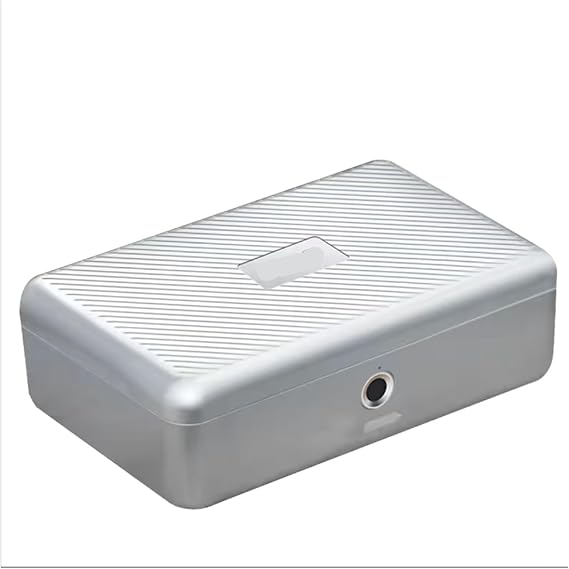 Small Safe, Fingerprint Password Storage Box Desktop Jewelry Box Lipstick Manicure Adult Privacy Goods Storage Box with Lock(Silver)