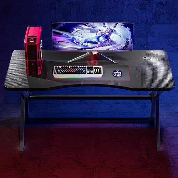 Bestier I-shaped gaming desk, computer desk, gaming table, ergonomic PC gaming workstation with sturdy metal and wood computer desk for gaming and office, L 80cm