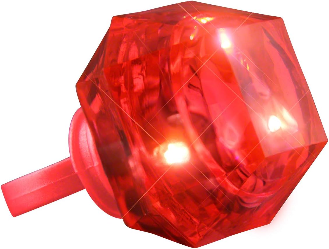FlashingBlinkyLights Red Huge Gem Light Up LED Rings Set of 24