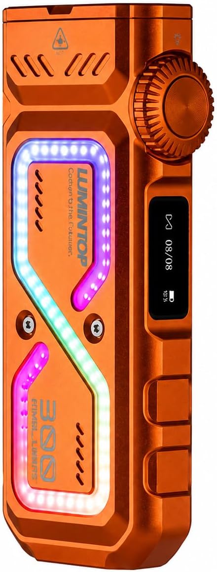 Flat LED Pixel Flashlight 6700K, Sidelight, Floodlight, Spotlight, Rechargeable, Purple/Green Beam, USB-C Fast Charging with Digital OLED Display and Lockout Mode