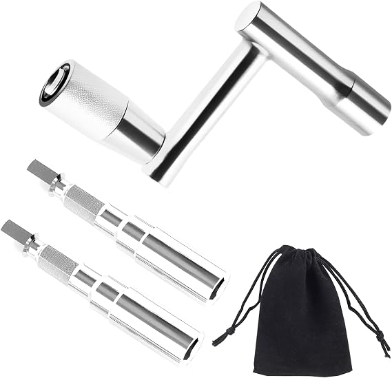 Drum Key Set 3pcs 2 Drill-Style Drum Tuning Keys & 1 Z-Type Manual Tuner, Percussion Accessories for 1/4" Drum Tension Rods with Storage Bag