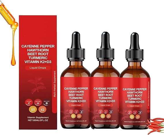 Cayenne Pepper Drops, Rethes Cayenne Pepper Drops, Cayenne Plus, Natural Cayennes Pepper Extract Drop Body, Cayennes Peppers 60ml (3)