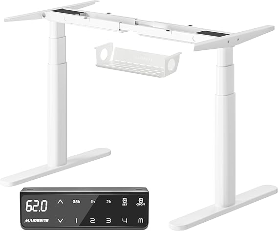 MAIDeSITe Height Adjustable Standing Desk Frame with Oval Leg Design, Dual Motor Electric Standing Desk Sit Stand Desk with 62-125cm, 4 Memory Keyboard and Anti-collision System
