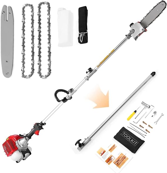 Gas Powered Pole Saws, 58CC Extendable Reach to 16FT, 2 Cycle Powerful Gas Pole Saw 11.5inch Guide Bar Gas Pole Saws for Tree Trimming Upgrade