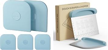 Pan Scraper, 5 Pcs Pot Scraper Plastic-Brown/Bench Scraper Dough Cutter Tool-Blue