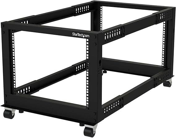 StarTech 8U 4-Post Server Rack, 19in Open Frame Rack with 40in (101cm) Mounting Depth and 1200lb (544kg) Weight Capacity, Mobile or Floor Mount IT Rack