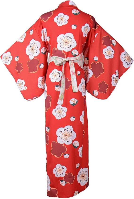 Women's Red Kimono Costume Love Live Cosplay Yukata Deluxe Sakura Flower Japanese Traditional Kimono Dress Bath Gown