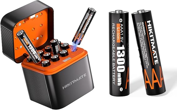 12 Pack Rechargeable AAA Lithium Batteries with Charger and 2 Pack AAA Replaceable Batteries