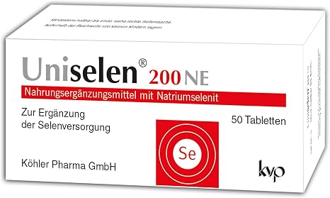 Uniselen 200 NE Tablets - 200 μg High Dose Selenium (Sodium Selenite) for Normal Immune System and Thyroid Function and to Support Normal Hair & Nails Gluten-Free Vegan Pack of 50