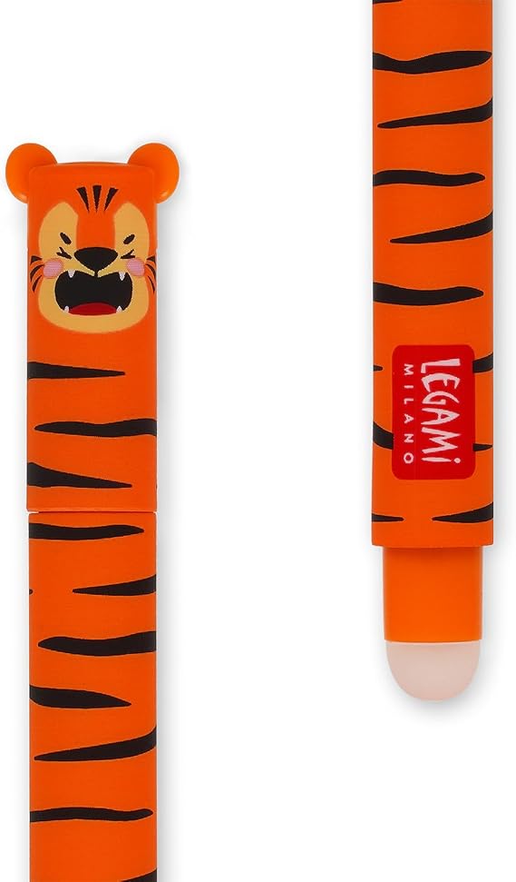 LEGAMI Tiger - Erasable Gel Pen - Ball at the End for Removing Ink - Without Wearing The Sheet - Orange Ink - Temperature Sensitive Ink - 0.7mm Tip Diameter
