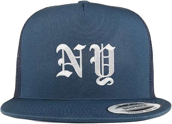 Trendy Apparel Shop New York NY Old English 5 Panel Flatbill Trucker Cap