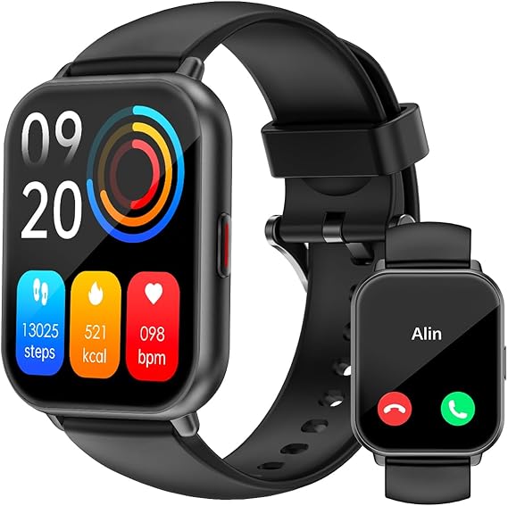 RUIMEN Smart Watches for Men Women (Answer/Make Call, 2 Bands), 1.8", Black