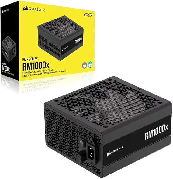 CORSAIR RM1000x Fully Modular ATX Power Supply with Low Noise – ATX 3.1 Compliant – PCIe 5.1 Support – Cybenetics Gold Efficiency – Native 12V-2x6 Connection – Black