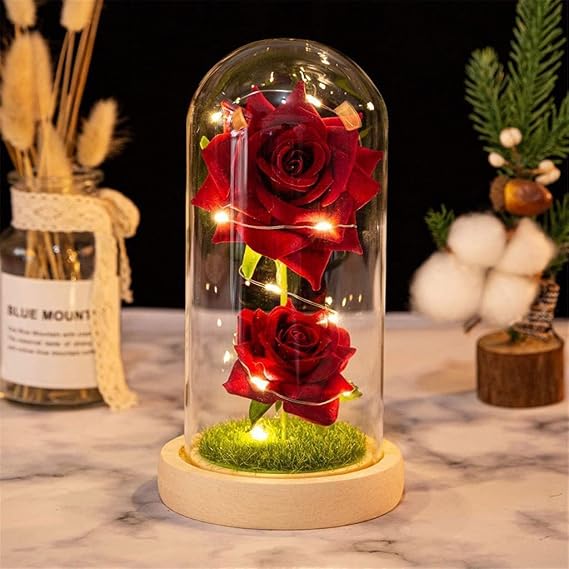 SKUZA Dome Led Light,Rose LED Light Flower In Glass Valentine's Day Gift for Mom Wedding Gifts Party Favors Girlfriend Love Gift (Color : B) (A) (Color : B)