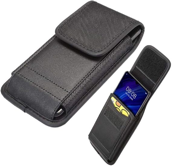 Belt Case Cover Vertical with Card Holder Leather & Nylon for HomTom HT26 - Black