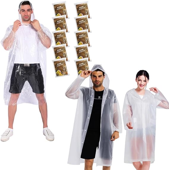 COOY Rain Ponchos with Drawstring Hood (10 Pack) + Rain Coats (2 Pack)