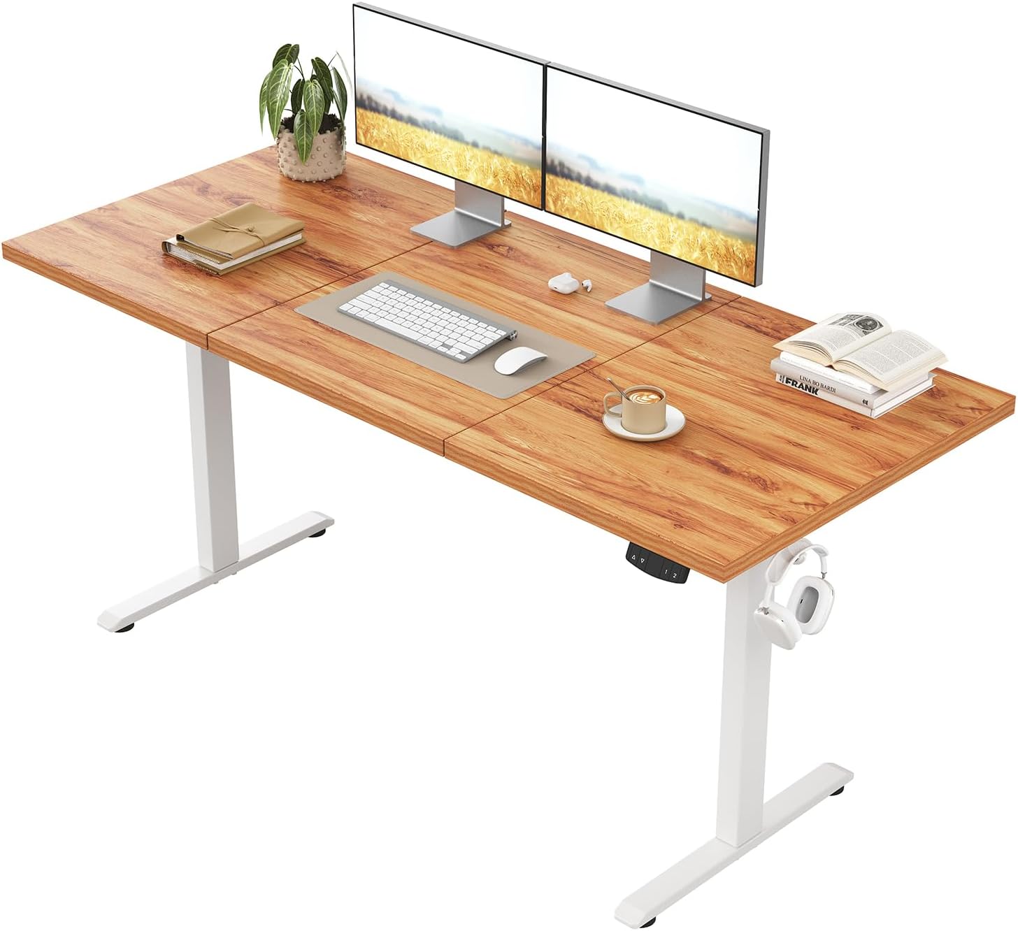 Klicelor Height-Adjustable Desk, Electric Sit-Stand Office Desk, Computer Desk with 2 Memory Functions, Standing Desk, 160 x 60 cm, Light Brown