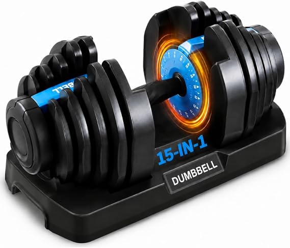 24KG/40KG Adjustable Dumbbell Weight Setting w/Secure Locking System, 15in1 /17in1 Quick Change Weights Dumbbells Set Includes Storage Dock & Non-slip,Saving Space,Pair/Single