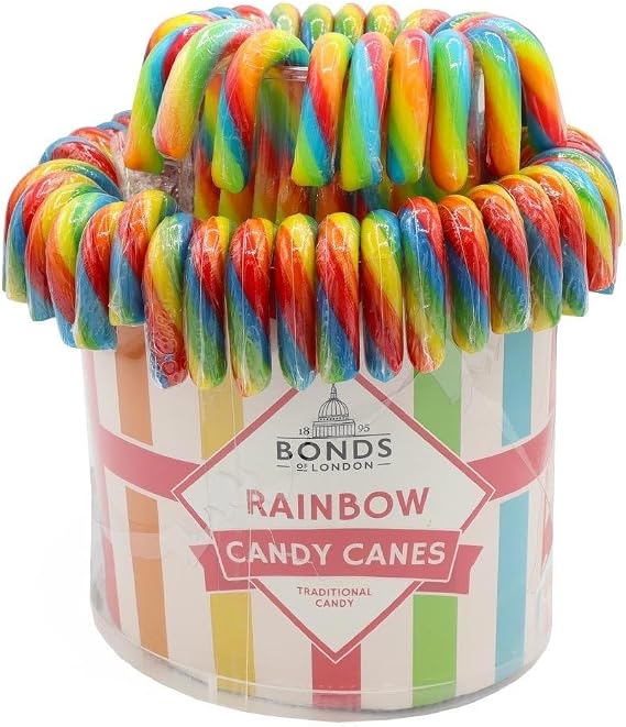 Assorted Flavour Candy Canes – 60 x 20g Pack – Individually Wrapped Traditional Sweets – Party, Festive & Gift Treats (rainbow fruit mix)