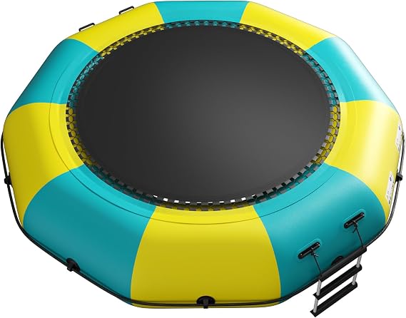10Ft 12Ft 15Ft Inflatable Water Trampoline, Recreational Bouncer, Portable Bounce Swim Platform with 4-Step Ladder, Adults Trampoline for Pool, Lake Water Sports