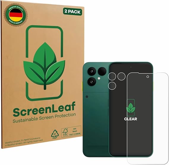 (2 Pack Screen Protector Compatible with Fairphone 6 (Front+Camera) [Sustainable Screen Protection, Clear, Anti-Scratch]