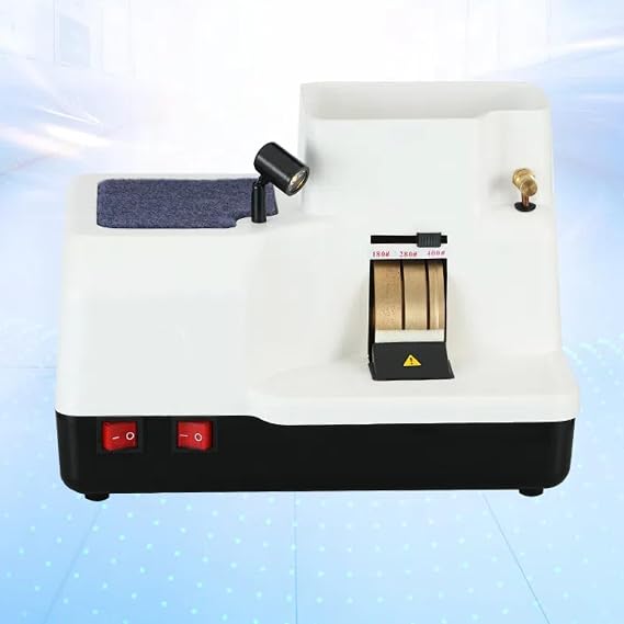 Lens Edger Glass Grinder,Lens Edging Machine with Light, Adjustable Water Level and Water Volume,3 Grinding Wheel Sizes: 18mm/15mm/10mm,Used for Stone/Glass Lense