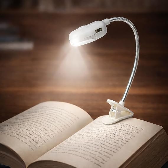 Mandallı Kitap Okuma Işığı Yaylı Pilli Ledli Lambası Beyaz Renk | mandallı