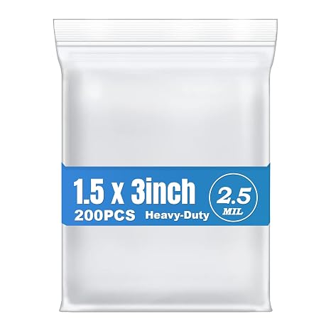 200Pcs 1.5"x3" Small Thick Heavy Duty Clear Reclosable Zipper Poly Bags | Macoota 2.5Mil Mini Durable Plastic Baggies for Jewelry,Pills,Earring,Coins,with Resealable Lock Seal zipper