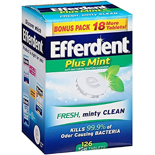 Efferdent Plus Mint Anti-Bacterial Denture Cleanser Tablets 126 ea Pack of 3 by Efferdent