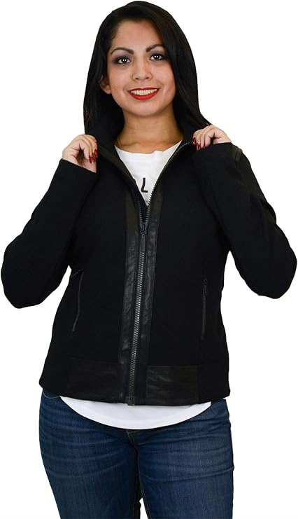Harley-Davidson Womens Leather & Compression Knit Black Casual Jacket 98403-20VW