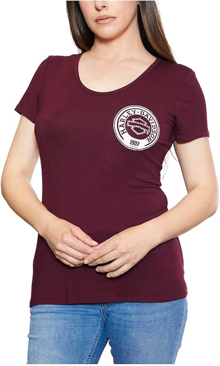 Harley-Davidson Women's #1 RWB Embellished Scoop Neck Short Sleeve Tee - Maroon
