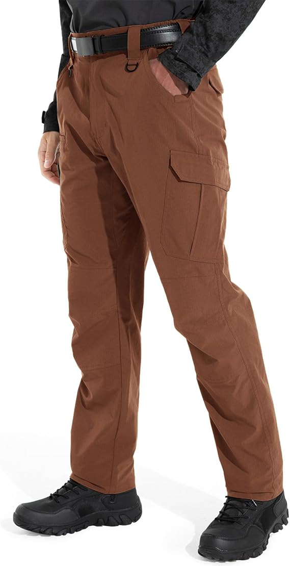 KFUBUO Men's Lightweight Ripstop Tactical Cargo Pants, Water Resistant Hiking Work Pants Relaxed Fit Black