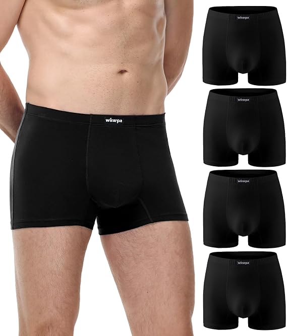 wirarpa Men's Cotton Trunks Underwear Short Leg Boxer Briefs 4 Pack | Covered Band, Lightweight, Breathable, Soft, Touch Like Second Skin Fee