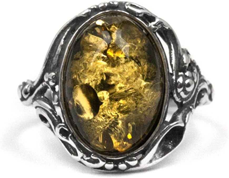 Sterling Silver Green Amber Oval Classis Ring