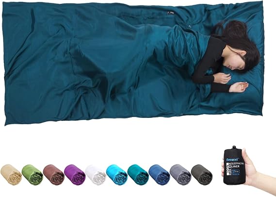BROWINT Silk Sleeping Bag Liner, Silk Sleep Sack, Extra Wide 87"x43" & 87x34, Lightweight Travel Sheet for Hotels, Envelop Style 73x34, Hooded Mummy 87x34, More Colors, Reinforced Gussets
