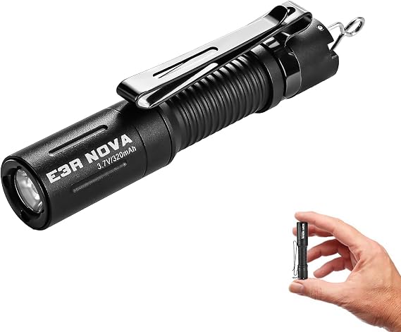 E3R Nova 820 Lumen Mini Keychain Flashlight - USB-C Rechargeable, Swivel-Covered Charging Port, IPX8 Waterproof, Dual-Way Clip, Compact EDC Light for Camping, Hiking, Everyday Carry