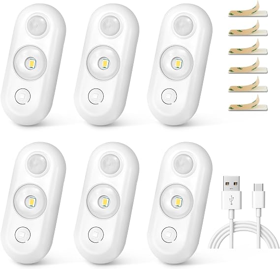 LED Motion Sensor Lights Indoor, Rechargeable Puck Lights, Magnetic Dimmable Under Cabinet Lights, Wireless Closet Lights for Kitchen, Stairs,