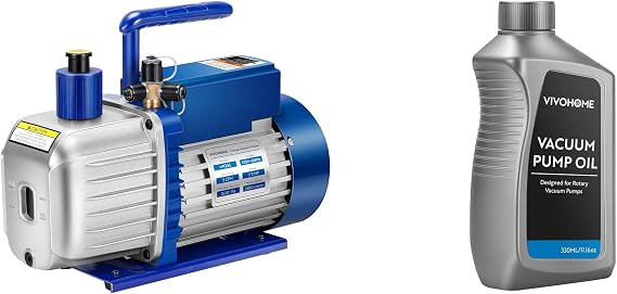 VIVOHOME 1/2 HP 5 CFM 110V Dual Stage HVAC Vacuum Pump with VIVOHOME Premium High Vacuum Pump Oil 330ml/11.16oz