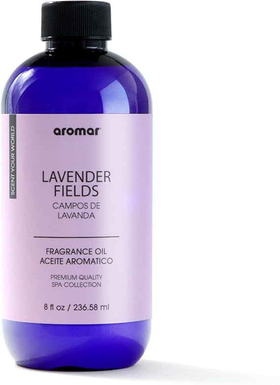 AROMAR Premium Fragrance Oil, Long-Lasting, Refreshing Uplifting Aroma for Aromatherapy, Relaxation & Household Uses. Lavender Fields - 8oz