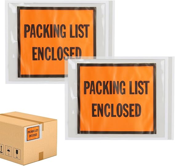 PSBM 1000 PCS, 4.5 x 5.5 Inch Orange Full Face Packing List Enclosed Bags, Shipping Mailing Envelopes and Packing Slip Pouches for Mailing Labels, Invoices and Documents