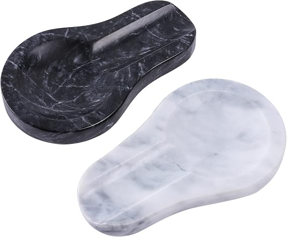 Spoon Rest,Handmade Marble Spoon Rest for Kitchen,Decorative Utensil Rest for Stove Top,Spatulas,1 black and 1 white,2 packs.