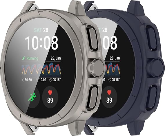 Intended for Samsung Galaxy Watch 7 Case 40mm 44mm PC Rugged Bumper Frame with Tempered Glass Shock Proof Protective Shell for Galaxy Watch 7 Cover (Gray&DarkBlue, 44MM)